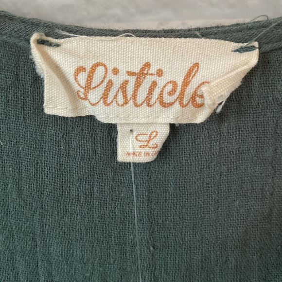 Boho Green flowy 100% cotton dress. Size Large - Picture 5 of 7